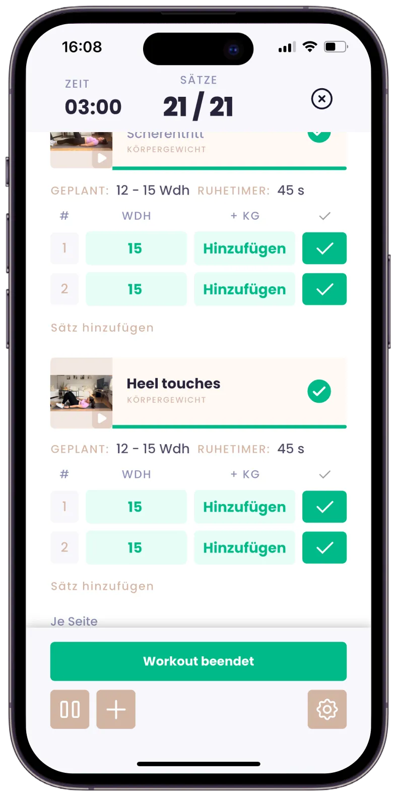 Trage deine Wiederholungen und das Gewicht ganz einfach in meiner App ein.